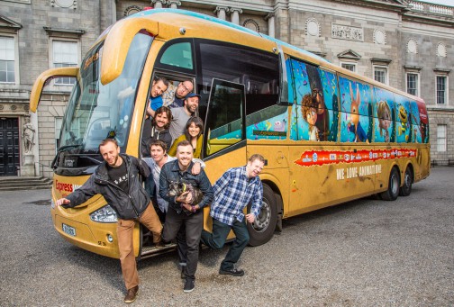 The Brown Bag Films team pictured with their bus wrap in association with Expressway & ID2015. Photo: Anthony Woods