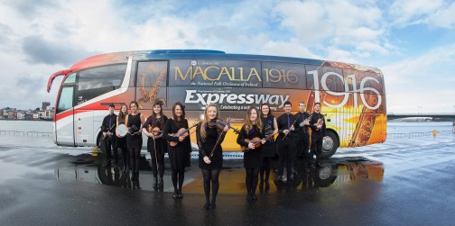 Macalla musicians with sponsored Expressway tour bus