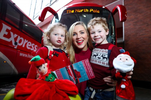 Model Sarah McGovern at Busáras with her children, Robyn (L) & Jude (R)