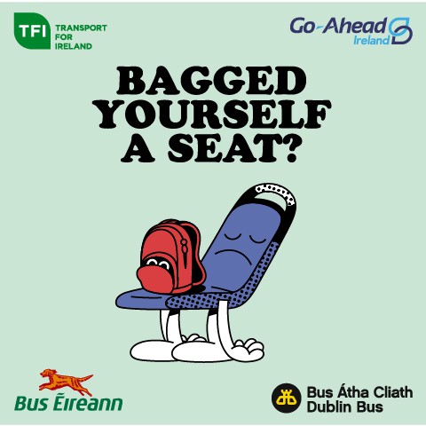 Image of a cartoon bag on a bus seat