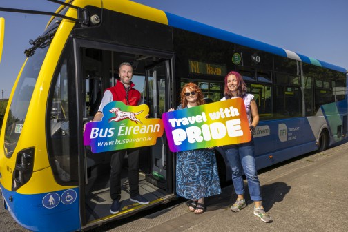 Kenneth Gavin, Bus Éireann driver, Clare Nugent and Mima Augustin from Navan Pride
