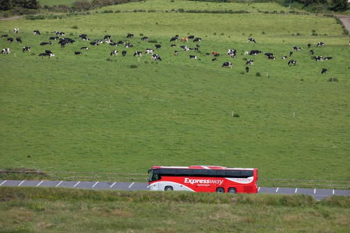 Expresway coach driving through the Irish countryside